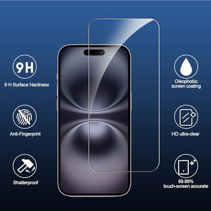 SIBEITU 3+3 Pack Screen Protector + Camera Lens Protector for iPhone 16 | 6.1 Inch HD 9H Hardness Tempered Glass Film, Scratch Resistant, Sensor Protection, Case Friendly, High Response, Bubble Free - size: iPhone 16 6.1"