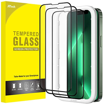 JETech Full-Coverage Screen Protector for iPhone 13/13 Pro/17e, 3-Pack | Black Edge Tempered Glass, Easy Installation Tool, HD Clear, Case-Friendly - size: iPhone 13/13 Pro/17e