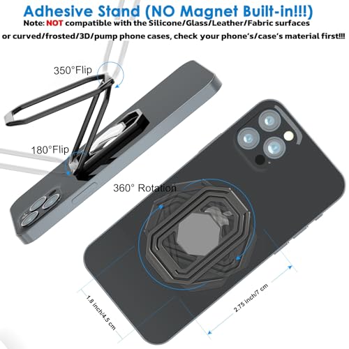 Phone Ring Holder Finger Kickstand, Upgraded 360° Rotation Metal Phone Grip for Magnetic Car Mount Foldable Cell Phone Stand Compatible with Most Smartphones - color: Grey Black