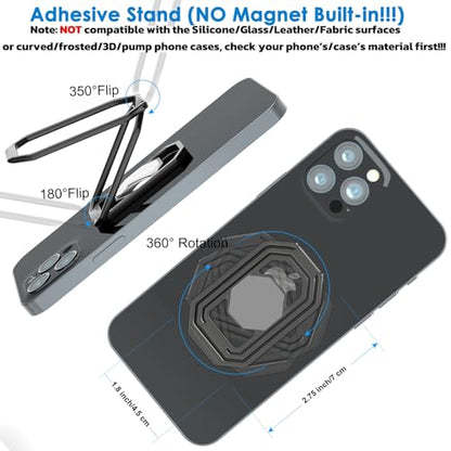 Phone Ring Holder Finger Kickstand, Upgraded 360° Rotation Metal Phone Grip for Magnetic Car Mount Foldable Cell Phone Stand Compatible with Most Smartphones - color: Grey Black