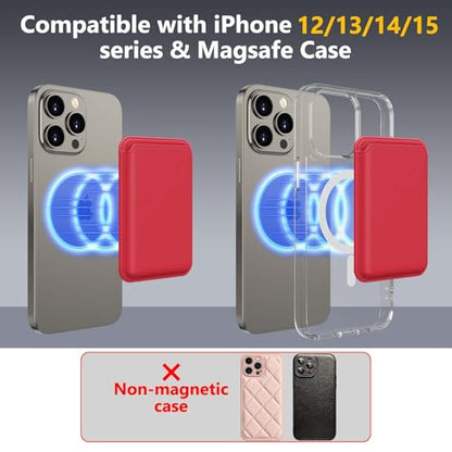 Upgraded MagSafe Wallet, Magnetic Phone Wallet 3 Cards Holder, 23 Magnets, Credit Card RFID Blocking, Slim Leather, Magnetic Wallets for iPhone 17/16/15/14/13/12 Series-Red - color: Red