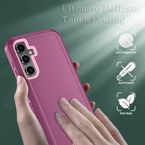 Qinmay Phone Case for Samsung Galaxy A37 5G Case with HD Screen Protector, Heavy Duty Shockproof & Dropproof 3-Layer Cover Phone Case for Galaxy A37,WineRedPink - color: WineRedPink