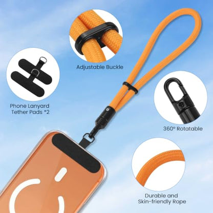 Phone Lanyard, Anti Theft Phone Wrist Strap with 2 Tether Tabs, Adjustable Wristlet & Hand Cell Phone Lanyard for Women and Men (Orange Lanyard) - color: Or6s