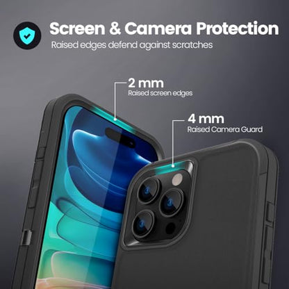 Sansunto for iPhone 15 Pro Max Case with Full Body Protection, Heavy Duty Shockproof Military Grade 3 in 1 Silicone Rubber with Hard PC Rugged Durable Phone Cover for 15 Pro Max 6.7 Inch. (Black) - color: Black