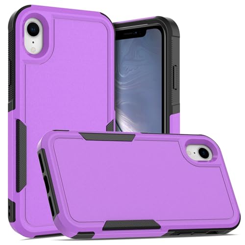 for iPhone XR Case: Dual Layer Protective Heavy Duty Cell Phone Case Shockproof Rugged Bumper Tough with Screen Protector - 16ft Military Grade Drop Tested for Appple iPhone XR (6.1 inch), Purple - color: Purple (PC) + Black (TPU)