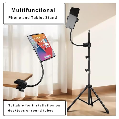 Universal Phone and Tablet Holder Mount with Flexible Gooseneck, 360° Rotation, for Mic Stands, Wheelchairs, Bikes, Treadmills, Applicable Device Width ranges 2.4"–7"