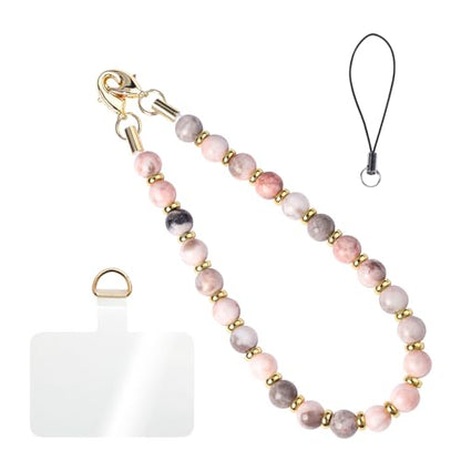 Handmade Beaded Charm Cell Phone Camera Lanyard, Wrist Strap with Natural Gemstone Beads,Phone Chain String, Keychain Decor for Wallet (Pink Zebra) - style: Pink Zebra