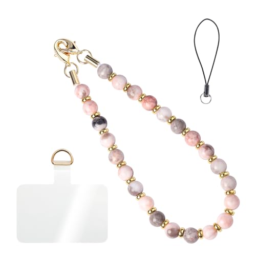 Handmade Beaded Charm Cell Phone Camera Lanyard, Wrist Strap with Natural Gemstone Beads,Phone Chain String, Keychain Decor for Wallet (Pink Zebra) - style: Pink Zebra