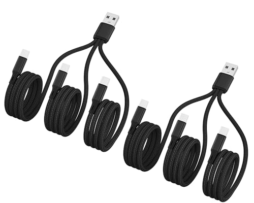 Awnuwuy Multi 3 in 1 USB-C Cable 2Pack 4FT, USB A to 3 USB C Port Black - size: 4FT