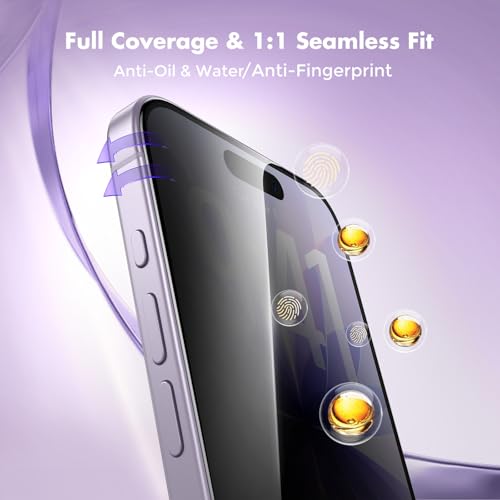 UNBREAKcable Privacy Screen Protector for iPhone 17, Full Coverage Shatterproof Tempered Glass [True 28°Anti Spy] [9H Hardness] [Easy Installation Frame] 2-Pack Private Screen for iPhone 17 - size: iPhone 17