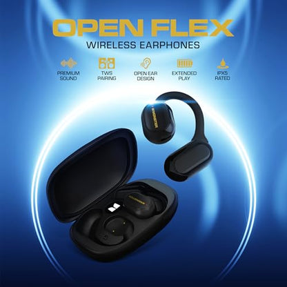 Monster Open Flex Open Ear Wireless Earbuds, Around-Ear Secure Fit Bluetooth Headphones, Earhook Design, Stay Aware While Listening, IPX5 Waterproof, Built-in Mic, Charging Case