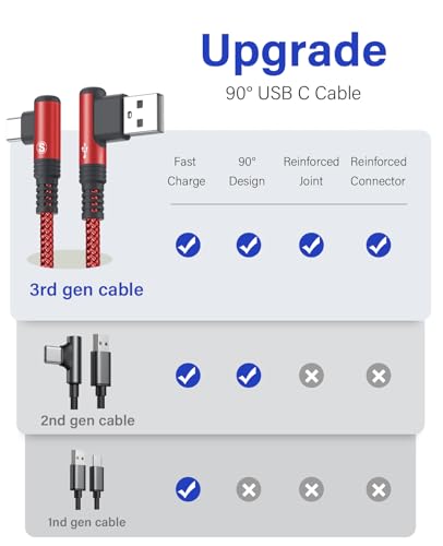 USB to USB C Cable 3.1A Fast Charge Right Angle CarPlay 6.6ft 2-Pack Red - color: Red, size: 6.6ft+6.6ft