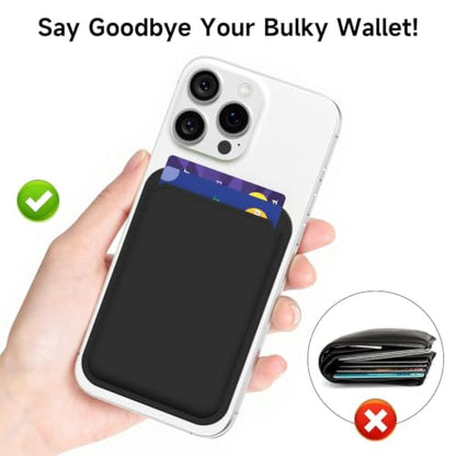 LoeoeL Magnetic Phone Wallet Compatible with Magsafe Wallet, Silicone ID Credit Card Holder Wallets for Back of Phone Pocket, Slim Thin Pouch Sleeve Wallets for iPhone Samsung, Pixel, Black - color: Black
