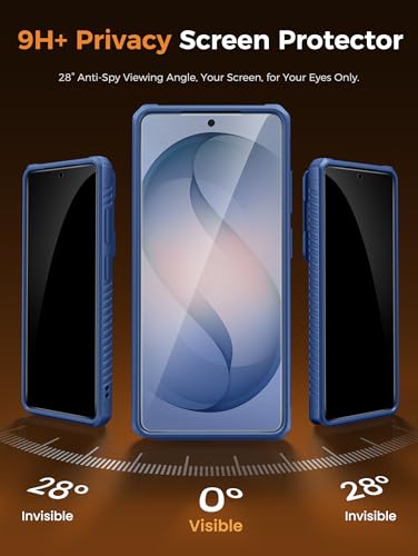 Vihibii for Samsung Galaxy S26 Ultra Case, Privacy Screen Protector, Blue | Integrated Wallet, Card Holder, Anti-Spy, RFID Blocking, Slide Lens Camera Cover, Military-Grade Drop Protection, Blue - color: Blue-PSP