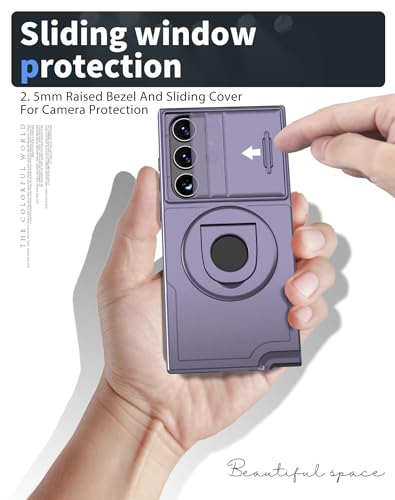 ANNGELAS for Samsung Galaxy S23 Ultra Mag Safe Kickstand Case with Slide Camera Cover,Slim Shockproof Military Heavy Duty Anti Drop Full Body Protection,360 Rotating Stand Magnetic Phone Case(Purple) - color: Magnetic Stand Purple