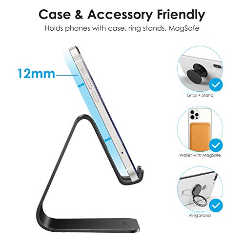 OMOTON C1 Upgraded Aluminum Cell Phone Stand for Desk, Durable Phone Dock - color: Black