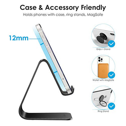 OMOTON C1 Upgraded Aluminum Cell Phone Stand for Desk, Durable Phone Dock - color: Black