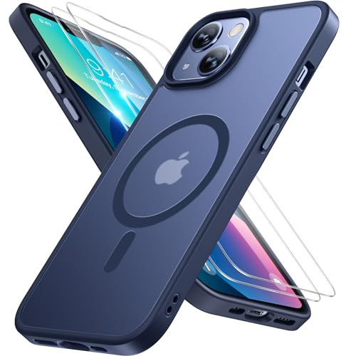 Miracase Magnetic for iPhone 13 Case 6.1 inch (Compatible with MagSafe)（with 2X Screen Protectors） Military-Grade Protection, Anti-Fingerprint Translucent Matte Phone Case Cover, Dark Blue - color: Dark Blue, size: iPhone 13