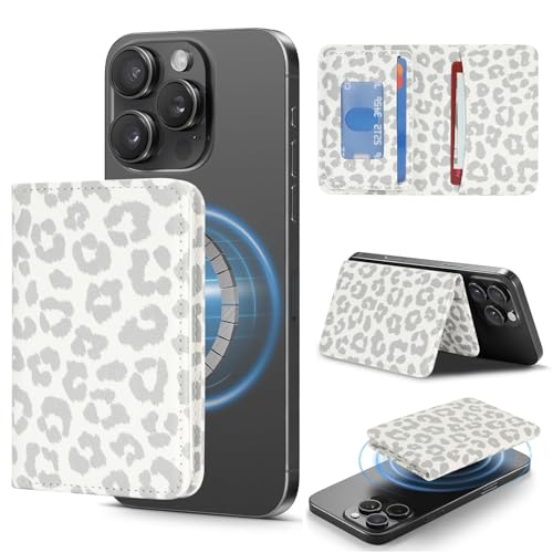 Lipvina For iPhone MagSafe Wallet with Kickstand - Magnetic Card Holder RFID Blocking Compatible with iPhone 17/16/15/14/13/12 Series Pro/Max/Plus (White Leopard) - color: White Leopard