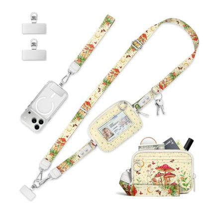 Clip and Go Strap for Phone with Wallet Crossbody Lanyard Mushroom - color: Mushroom
