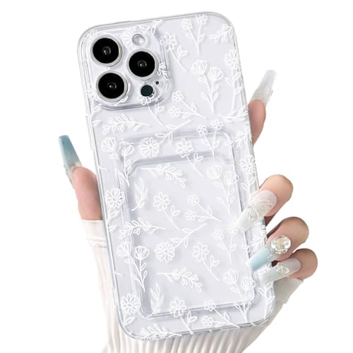 NITITOP Compatible with iPhone 14 Pro Max Case Clear with Card Holder Cute Floral Flower Leave Pattern for Women Girl Soft TPU Shock-Absorbing Wallet Case Protective Phone Cover - White2 - color: White, size: iPhone 14 Pro Max