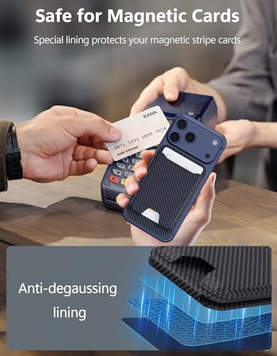 TopMade for MagSafe Wallet with Adjustable Stand, Magnetic Phone Card Holder for iPhone 17/16/15/14/13/12 Series, RFID Blocking Premium Leather, ID Window, Holds 5 Cards, Black Carbon Fiber - color: Black Carbon Fiber