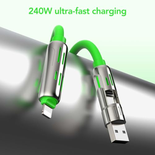 MFish 240W 4-in-1 Fast Charging Cable, Green, 6.6FT - color: Green, size: 6.6FT