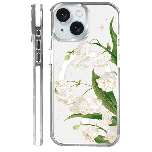 Clear Magnetic Case for iPhone 15, Slim Anti-Yellow Transparent Cover, Military Grade Protection, Phone Cases for iPhone 15, Lily of The Valley - color: A-Lily of the Valley, size: Iphone 15