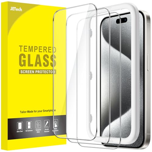 JETech Screen Protector for iPhone 15 Pro, 3-Pack | 9H Tempered Glass, HD Clear, Anti-Scratch Protection, Easy Installation Tool - size: iPhone 15 Pro