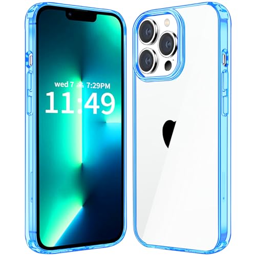 JJGoo Compatiable with iPhone 13 Pro max Case Clear, Transparent Shockproof Phone Case, Slim Anti-Scratch Hard PC Back Protective Cover Bumper, Transparent Blue - color: Transparent Blue