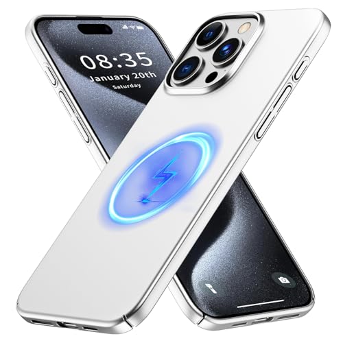 GRECAZO Magnetic Ultra Thin Frosted Designed for iPhone 15 Pro Max Phone Case 6.7 inch(2023) Slim Minimalist Lightweight Matte Hard PC Compatible with MagSafe Cover Protective Bumper Case- Silvery - color: Silvery, size: iPhone 15 Pro Max