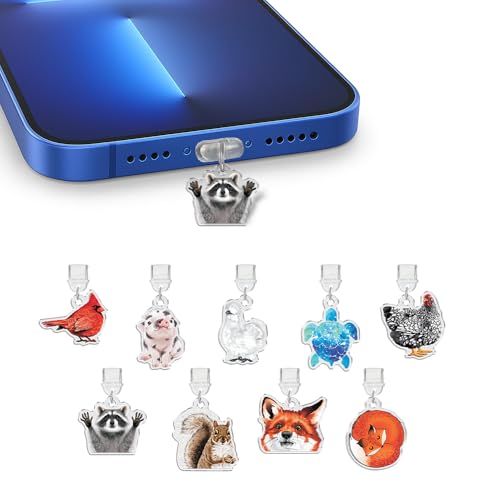 FINCIBO 9 Pcs Set Dust Plug Charm Compatible with Type C Charging Port, USB-C Dust Plug Accessories for Cell Phones, Tablets, E-Reader, Book Lover Readers Women Men - color: Animal Set 1