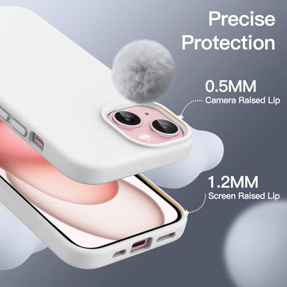 JETech Silicone Case for iPhone 15, White | Silky Soft Touch, Shockproof Protection, Scratch Resistant, Microfiber Lining - color: White, size: iPhone 15