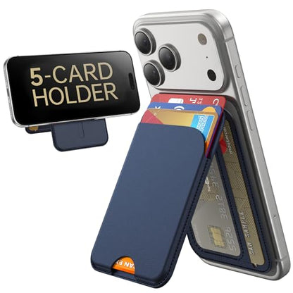 TWZKG for MagSafe Wallet, 5 Cards Holder with Stand, Magnetic Phone Wallet Stand for iPhone 17/16/15/14/13/12 Pro Max Air Plus Series, RFID Blocking Vegan Leather,Navy Blue - color: Navy Blue
