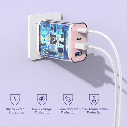USB Fast Charging Block, 4-Port 40W Charge Adapter Pink iPhone Apple USB C - color: Pink