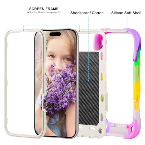 MARKILL Compatible with iPhone Air Case 6.5 Inch 2025 with 360 Degree Rotate Ring Stand, Military Grade Drop Protection Full Body Rugged Protective Case Kids - color: Rainbow White, size: iPhone Air 6.5"