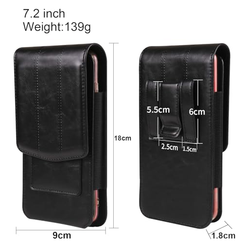 Cell phone Waist Bag with Belt Clip Leather, Vertical Cell Phone Belt Pouch for Men's, Smartphone Waist Holder Wallet Hiking Travel Carrying Case Belt Holster Pack with Card Slot Carabiner Hook - color: Coffee, size: 7.2 INCH