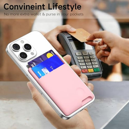 oakxco Phone Wallet Stick On, Secure Phone Card Holder Silicone, Adhesive Pocket Sleeve ID Credit Card, Slim Thin Card Case for Men Women Cute, Compatible with Apple iPhone Samsung Pixel, Pink - color: Pink