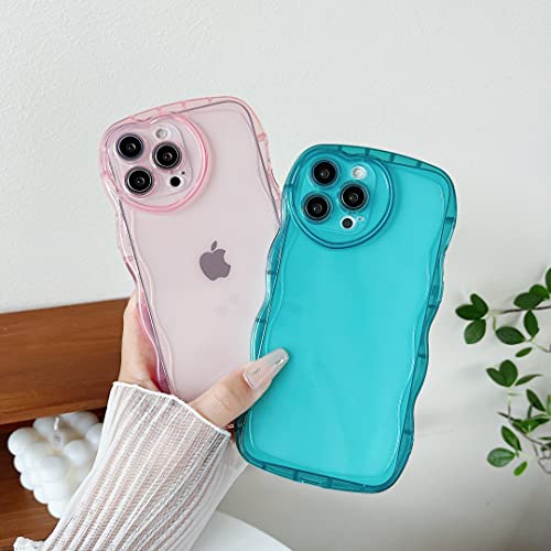 Qokey Compatible for iPhone 13 Pro Case 6.1 inch,Cute Clear Love Design,Heart Camera Curly Wave Transparent Protection Soft Shockproof Phone Cover for Women Girl Men, Pink - size: for iPhone 13 Pro