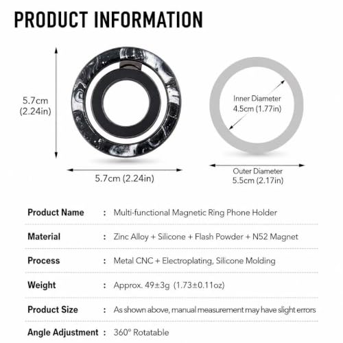 Double Magnetic 360 ° Rotate Cell Phone Ring for MagSafe, Magnetic Phone Grip, Phone Ring Holderwith Adjustable Kickstand for iPhone 17/16/15(Plus,Mini,Pro, Pro Max), Black - color: Black