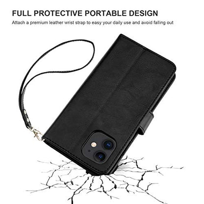 Bocasal Detachable Wallet Case Card Holder for iPhone 11, Black | Kickstand Card Slots Holder PU Leather Magnetic Shockproof Wrist Strap Removable Flip Protective Cover 6.1 inch - color: Black