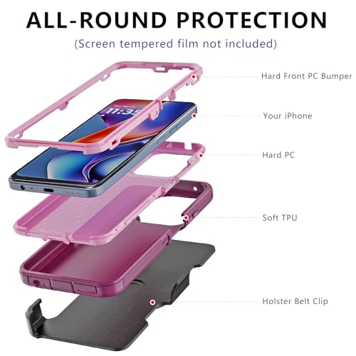 for Motorola Moto G 2026/2025 Case: for Moto G Play 2026 Case with Belt Clip Holster, Heavy Duty 3-Layer Military Grade Rugged Full Body Protection Cover (Wine/Pink) - color: Wine/Pink