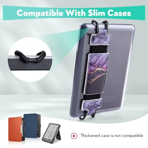 Secure Hand Strap for Kindle and Tablet - High Elasticity Finger Grip Holder Accessories for 6-8 Inches E-Book Tablet. - color: Purple Marble