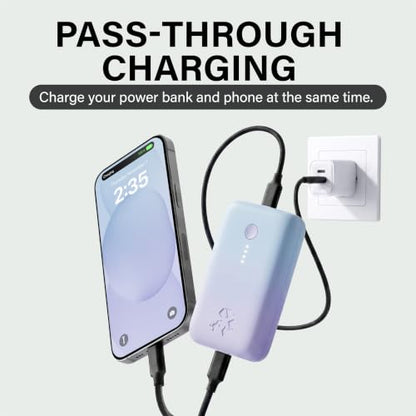 Nimble Champ Portable Charger, 10000mAh Power Bank, 20W Dual USB-C Charging - color: Glacial Blue Lavender