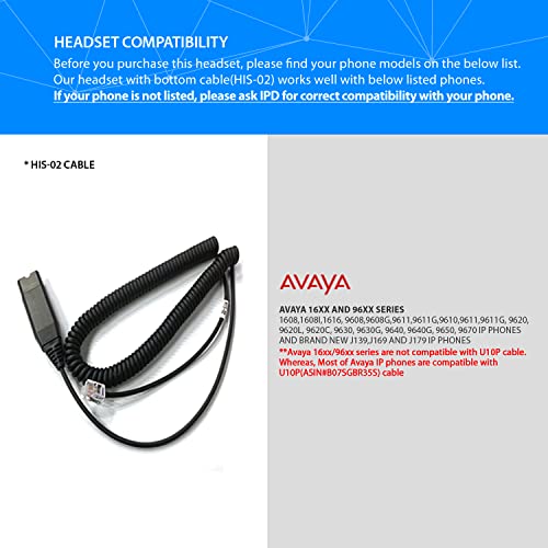 IPD IPH-165 Phone Headset with Noise Cancelling Microphone for Office and Call Center-Compatible with Avaya 1608 1616 9601 9608 9611 9611G 9620 9621 9630 9631 9640 9641 9650 9670 J139 J159 J169 J179 - color: 165-BL-FOAM