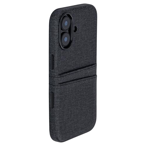 Dockem Card Case for iPhone 17 with Magnetic Mounting Plate, Camera Control Button, Wallet with 2 Holder Slots: M2 Luxe Canvas-Style Synthetic Leather (Charcoal Black) - color: Charcoal black, size: 17