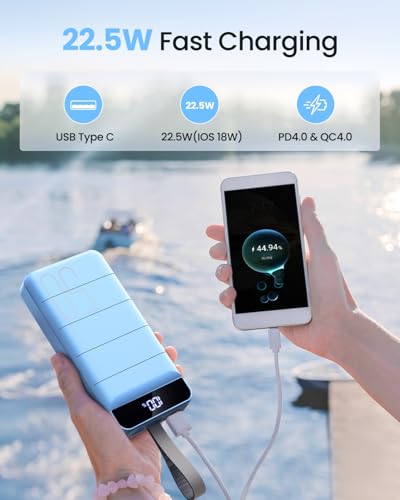 Power Bank, 50000mAh 22.5W with USB-C Fast Charging Portable Charger - color: Sierra Blue