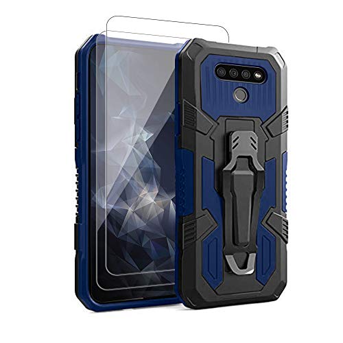 for LG K51 Phone Case,with Tempered Glass Screen Protector [2Pack] Heavy-Duty Military Grade 15ft. Drop Tested Protective Case for LG K51 -Blue - color: BLUE