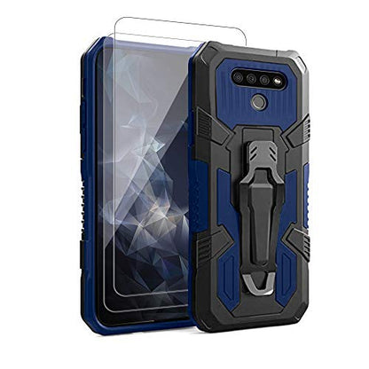 for LG K51 Phone Case,with Tempered Glass Screen Protector [2Pack] Heavy-Duty Military Grade 15ft. Drop Tested Protective Case for LG K51 -Blue - color: BLUE
