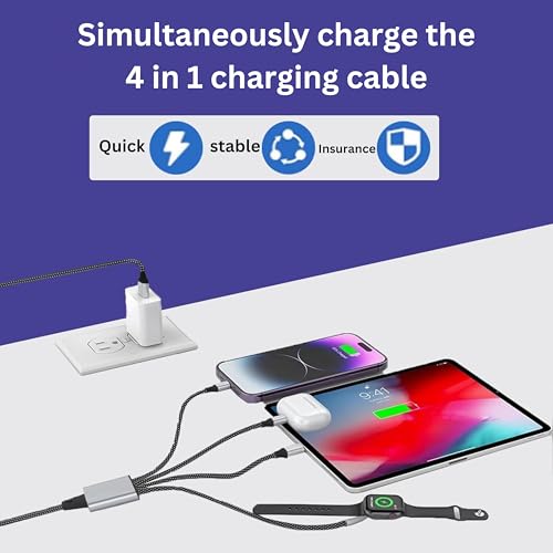 4 in 2 Multi Charging Cable for Apple Watch Charger, Upgraded Wireless USB C iWatch Charger Fast Charging with Type C/Light-ning Compatible with iWatch Ultra SE 10-1, i-Phone 16-11, Android (4FT)